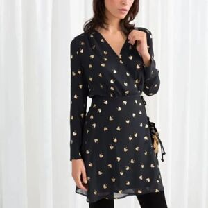 Paris Atelier & Other Stories Black w/Gold Coin Print Wrap Dress size US 8/US 40